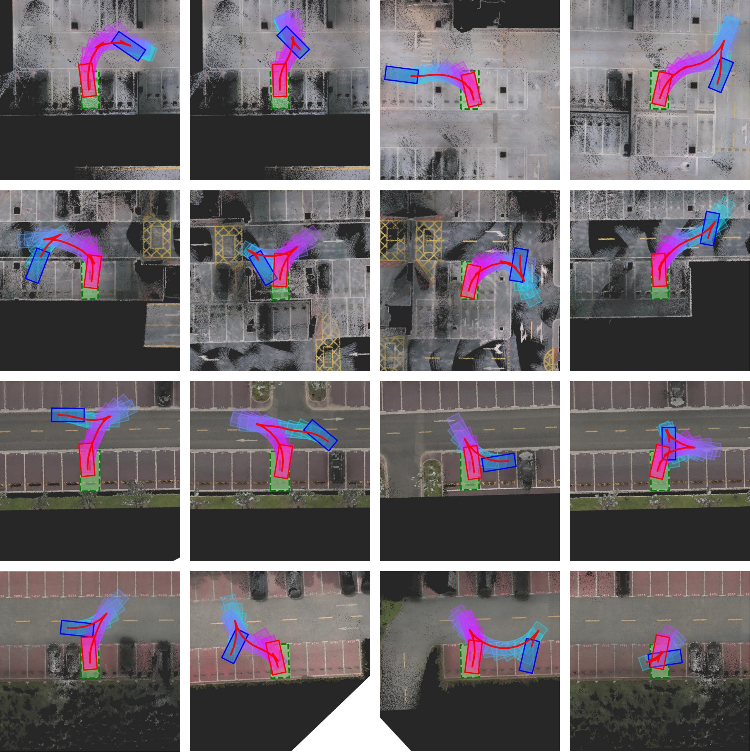 ParkingWorld trajectory visualization across different scenes